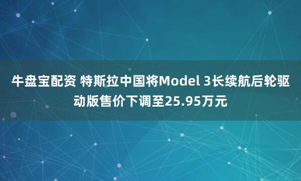 牛盘宝配资 特斯拉中国将Model 3长续航后轮驱动版售价下调至25.95万元